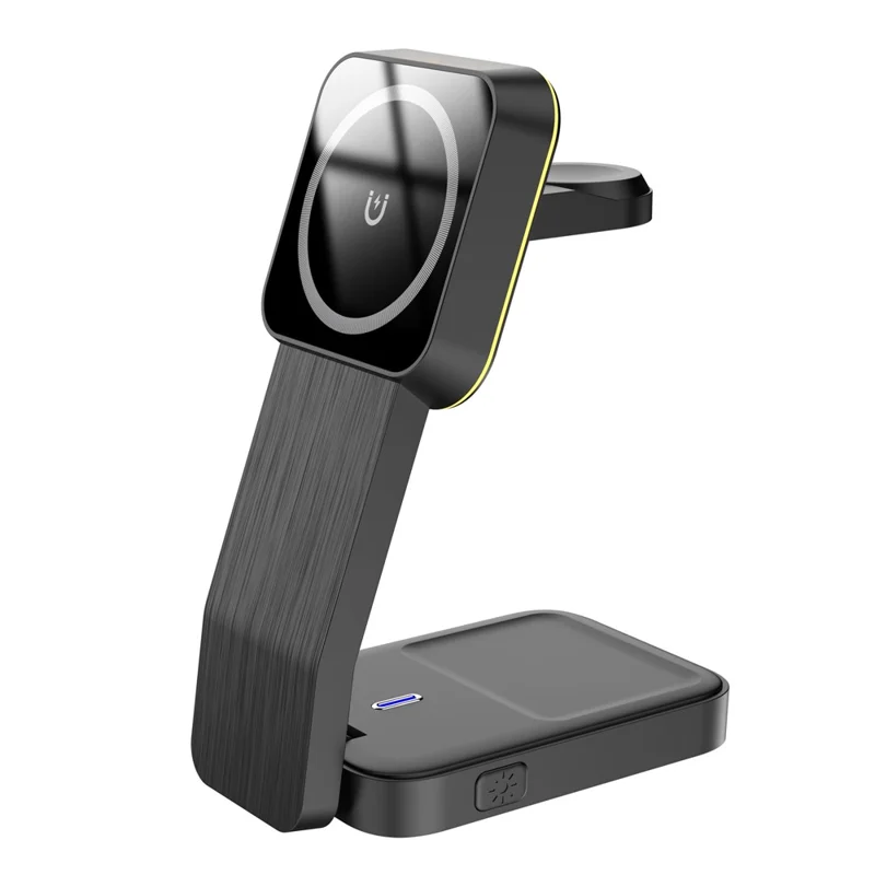 HT-538 3 in 1 Foldable 15W Magnetic Wireless Charger with Night Light for Phone / Watch / Earbuds - Black