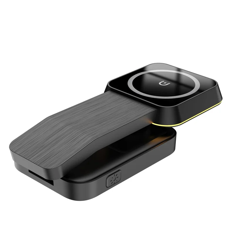 HT-538 3 in 1 Foldable 15W Magnetic Wireless Charger with Night Light for Phone / Watch / Earbuds - Black