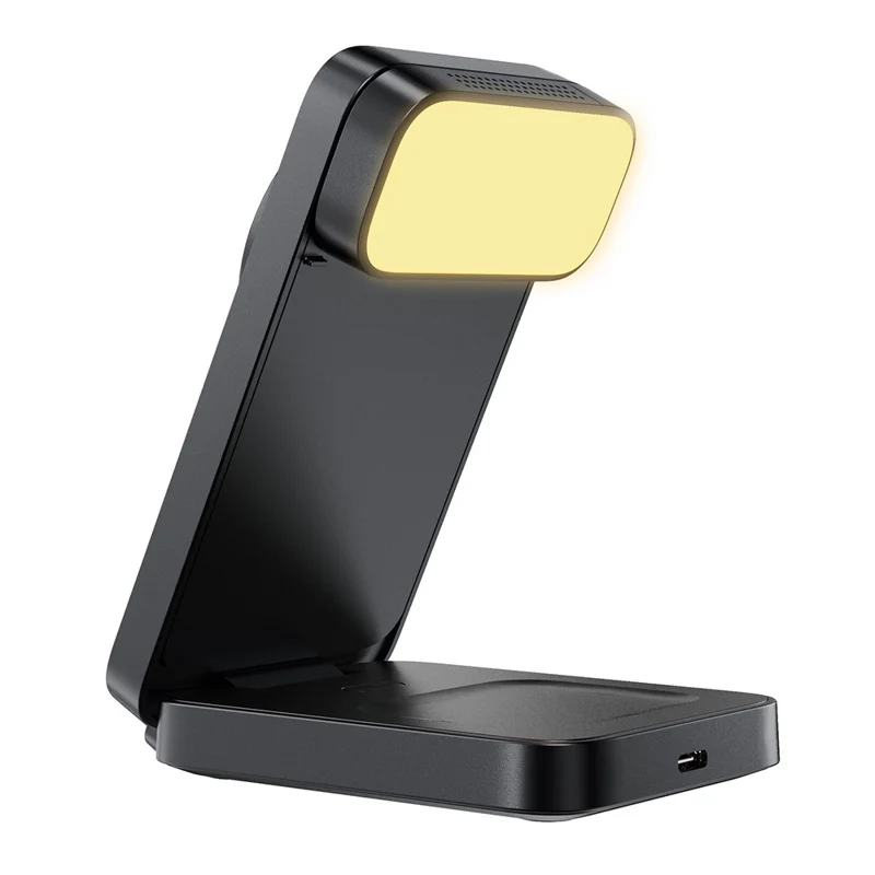 HT-545 Foldable Magnetic Wireless Charger with Night Light 3 in 1 15W Fast Charging Station for Phone / Earbuds / Watch - Black