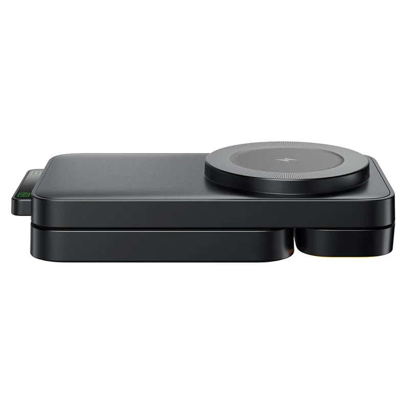 HT-545 Foldable Magnetic Wireless Charger with Night Light 3 in 1 15W Fast Charging Station for Phone / Earbuds / Watch - Black