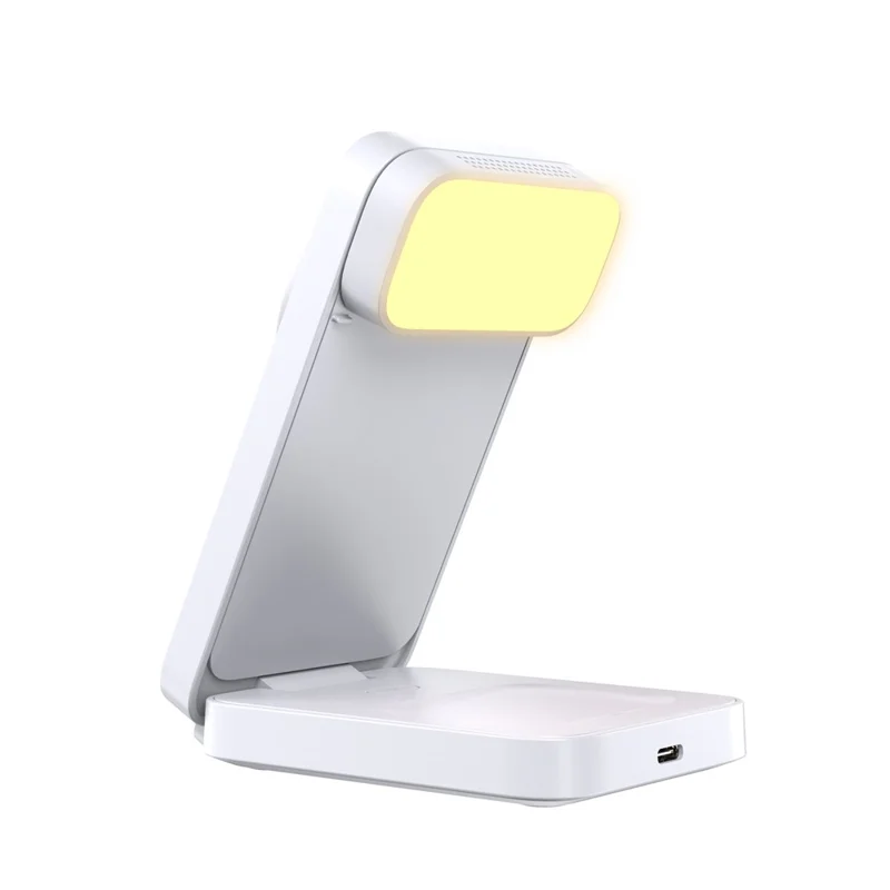 HT-545 Foldable Magnetic Wireless Charger with Night Light 3 in 1 15W Fast Charging Station for Phone / Earbuds / Watch - White