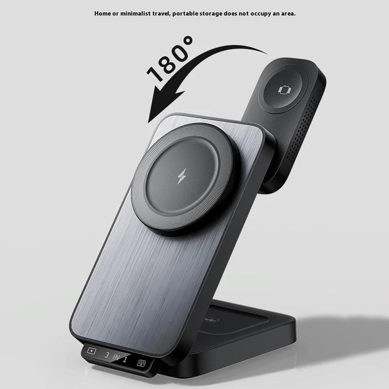 HT-545 Foldable Magnetic Wireless Charger with Night Light 3 in 1 15W Fast Charging Station for Phone / Earbuds / Watch - White