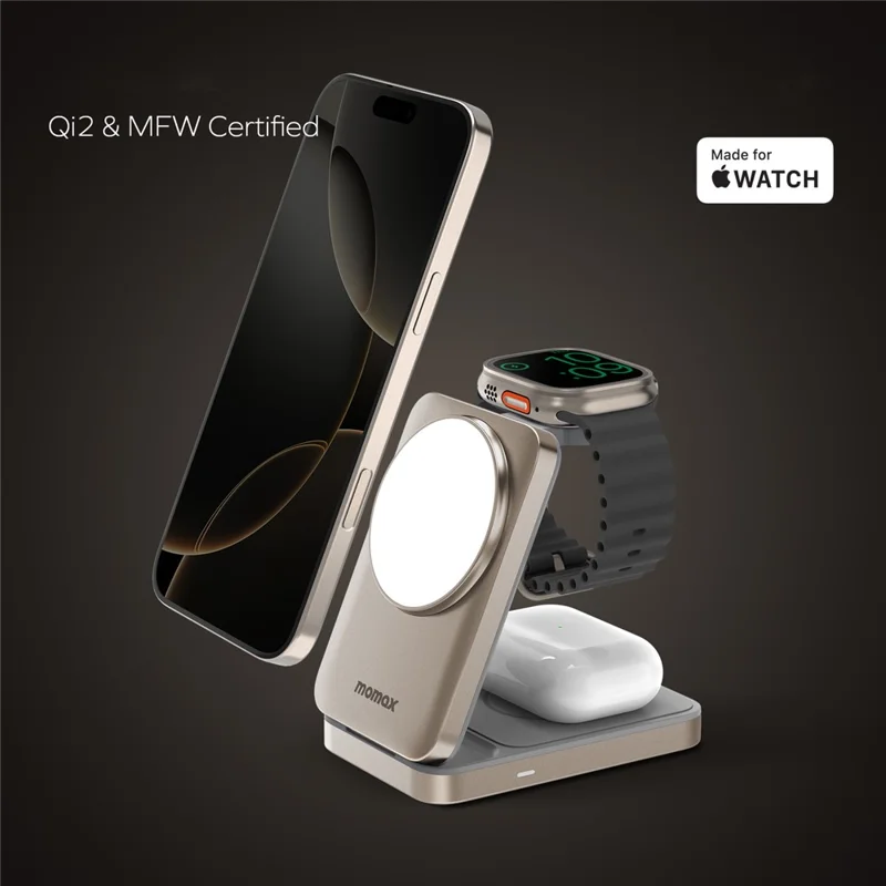 MOMAX Q. Port Foldable Magnetic 3 in 1 Wireless Charger for Iphone / Apple Watch / Airpods Qi2+MFW Certified Charging Stand