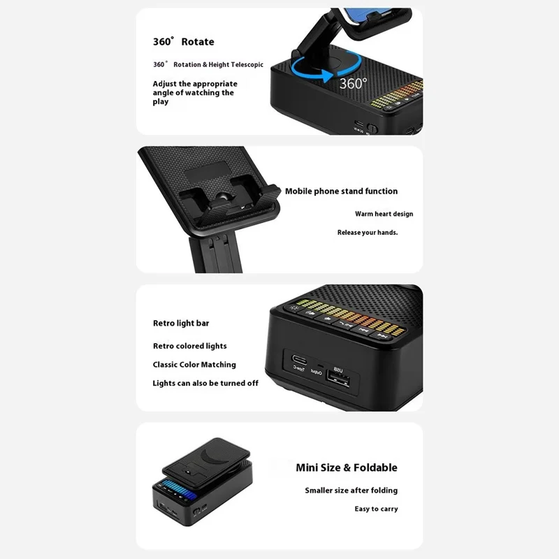 Support de téléphone pliable F26 Haut-parleur compatible Bluetooth 1500 mAh Socle audio portable avec fonction de batterie de secours