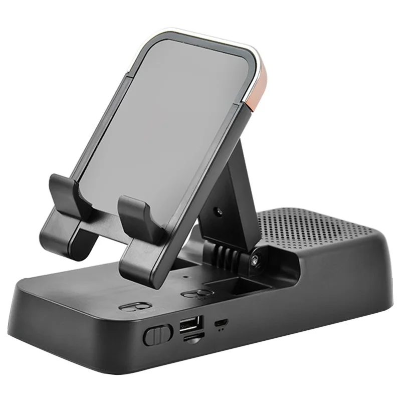 Support de téléphone F18 avec haut-parleur Bluetooth intégré, support réglable et batterie portable rechargeable de 1200 mAh - Noir