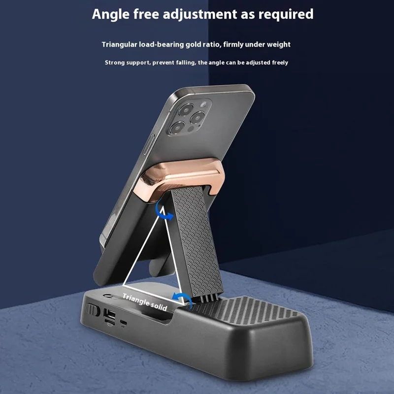 Support de téléphone F18 avec haut-parleur Bluetooth intégré, support réglable et batterie portable rechargeable de 1200 mAh - Noir