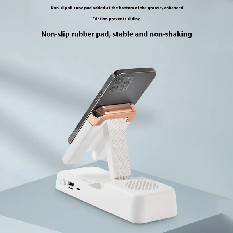 Support de téléphone F18 avec haut-parleur Bluetooth intégré, support réglable et batterie portable rechargeable de 1200 mAh - Noir