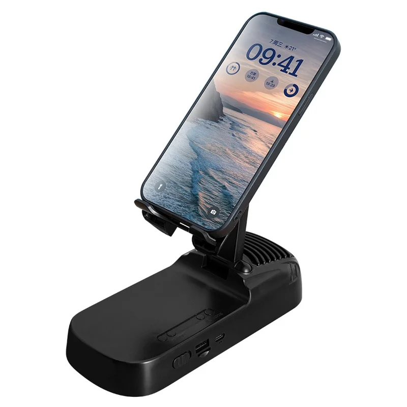 F20 Portable Phone Stand Bluetooth-Compatible Speaker Built-In 2400mAh Rechargeable Battery - Black