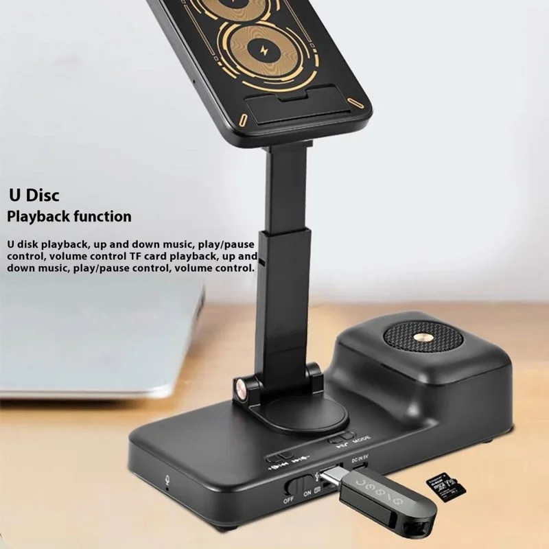 F21 Bluetooth-Compatible Speaker Phone Stand 1500mAh Wireless Charging Adjustable Holder