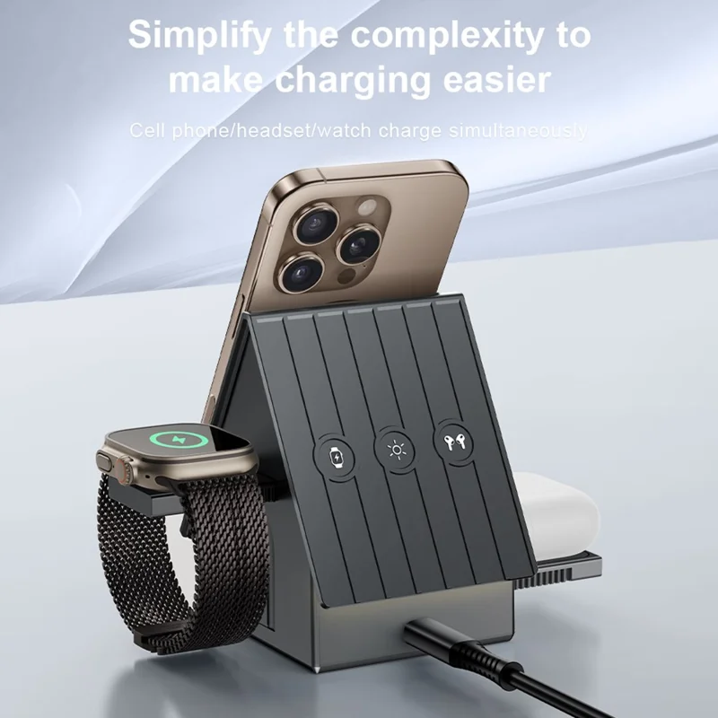 G68 3 in 1 Wireless Charger Watch / Phone / Earbuds 15W Desktop Magnetic Charging Dock - Dark Grey