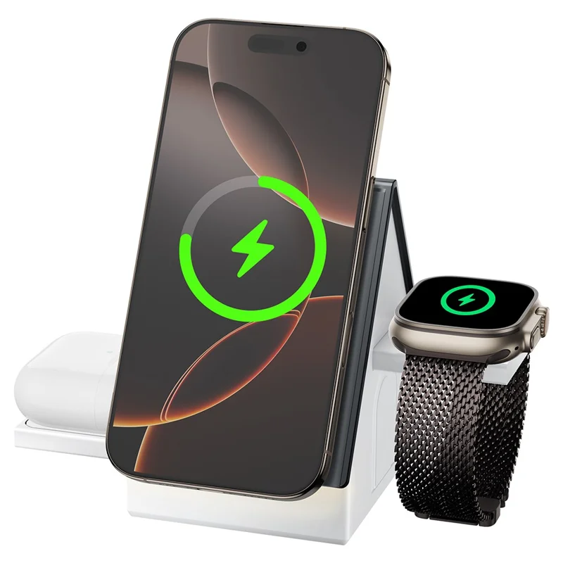G68 3-in-1 Wireless Charger Ladedock für Smartwatch / Smartphone / Kopfhörer 15W Desktop Magnetische Ladestation - Weiß