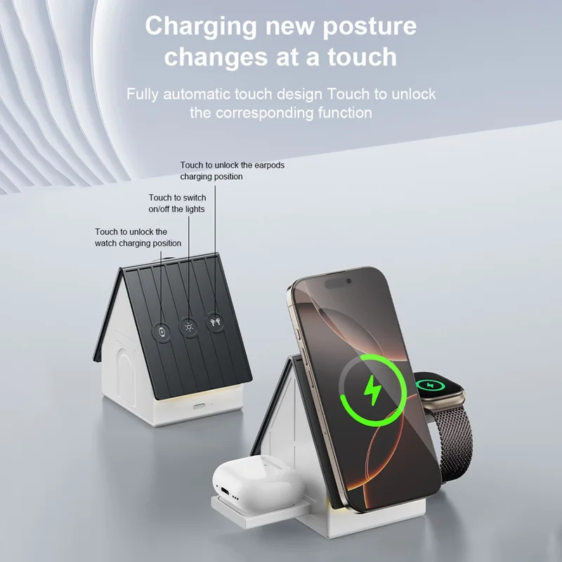 G68 3-in-1 Wireless Charger Ladedock für Smartwatch / Smartphone / Kopfhörer 15W Desktop Magnetische Ladestation - Weiß