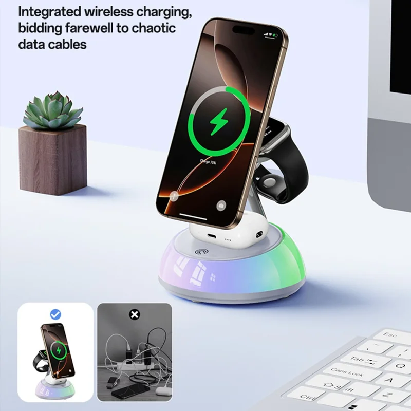 YESIDO DS31 3 in 1 Wireless Charging Station Phone Watch Earphone Magnetic Wireless Charger with Night Light