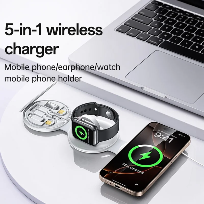 YESIDO DS29 5 in 1 Portable Storage Box Foldable Wireless Charger Phone Stand for Phone / Earbuds / Watch