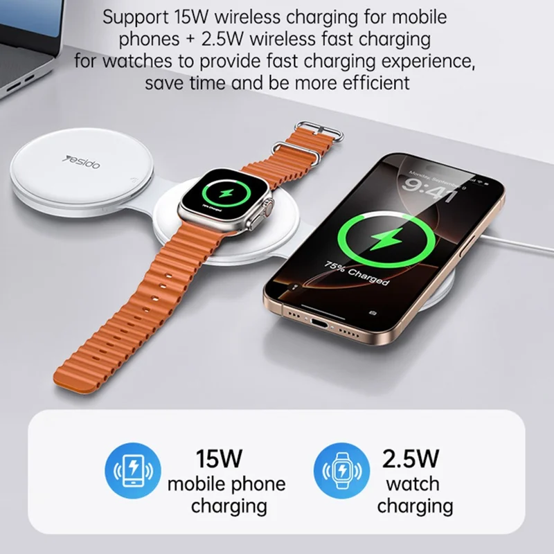 YESIDO DS29 5 in 1 Portable Storage Box Foldable Wireless Charger Phone Stand for Phone / Earbuds / Watch