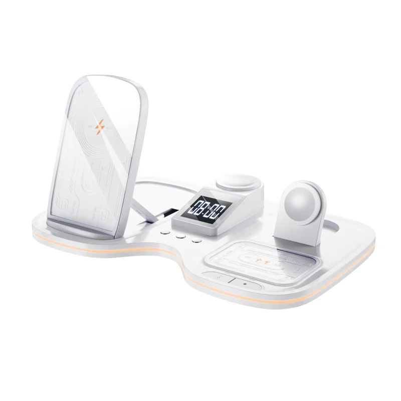 T60 Wireless Charging Station for Phone Watch Earbuds Magnetic Desktop Charger with Time Display