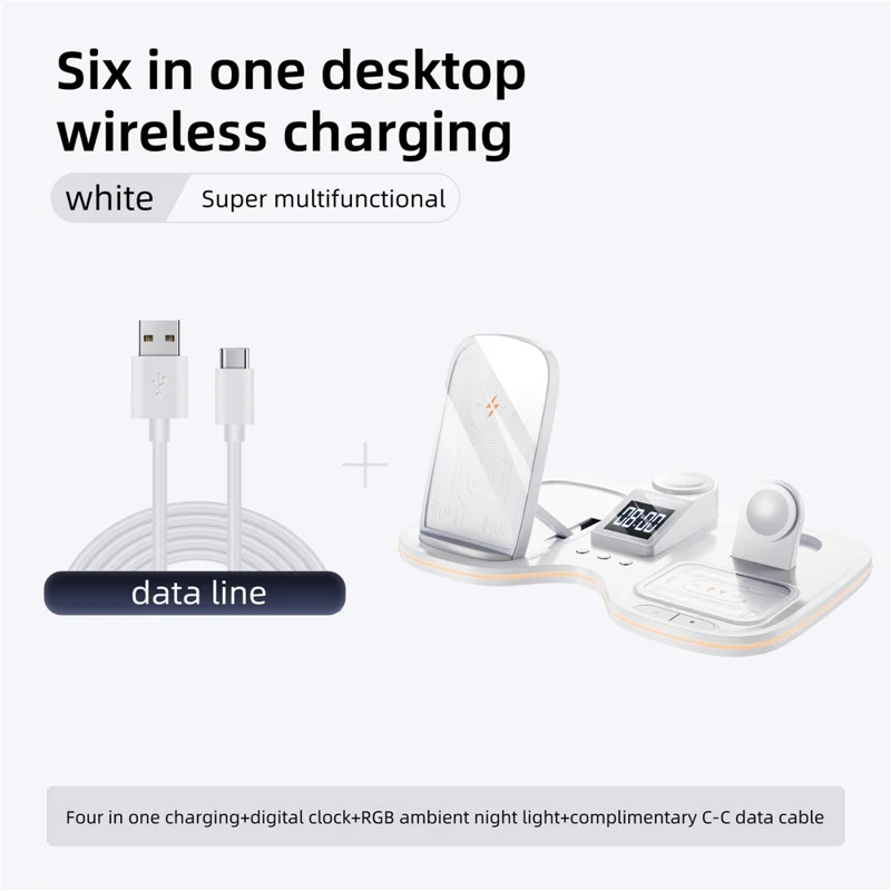 T60 Wireless Charging Station for Phone Watch Earbuds Magnetic Desktop Charger with Time Display