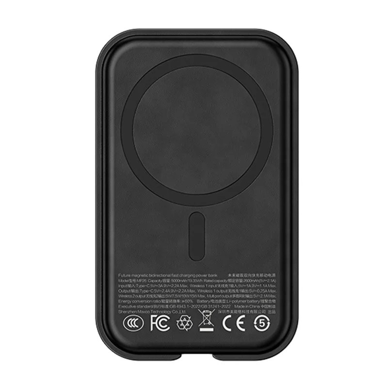 MAXCO MP26 Power Bank magnetico da 5000mAh, PD 20W, ricarica rapida Type C in pelle PU, per telefono / auricolari - Nero