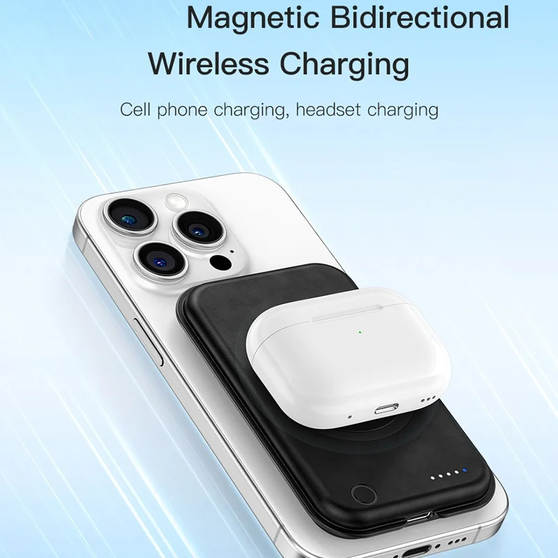 MAXCO MP26 Power Bank magnetico da 5000mAh, PD 20W, ricarica rapida Type C in pelle PU, per telefono / auricolari - Nero
