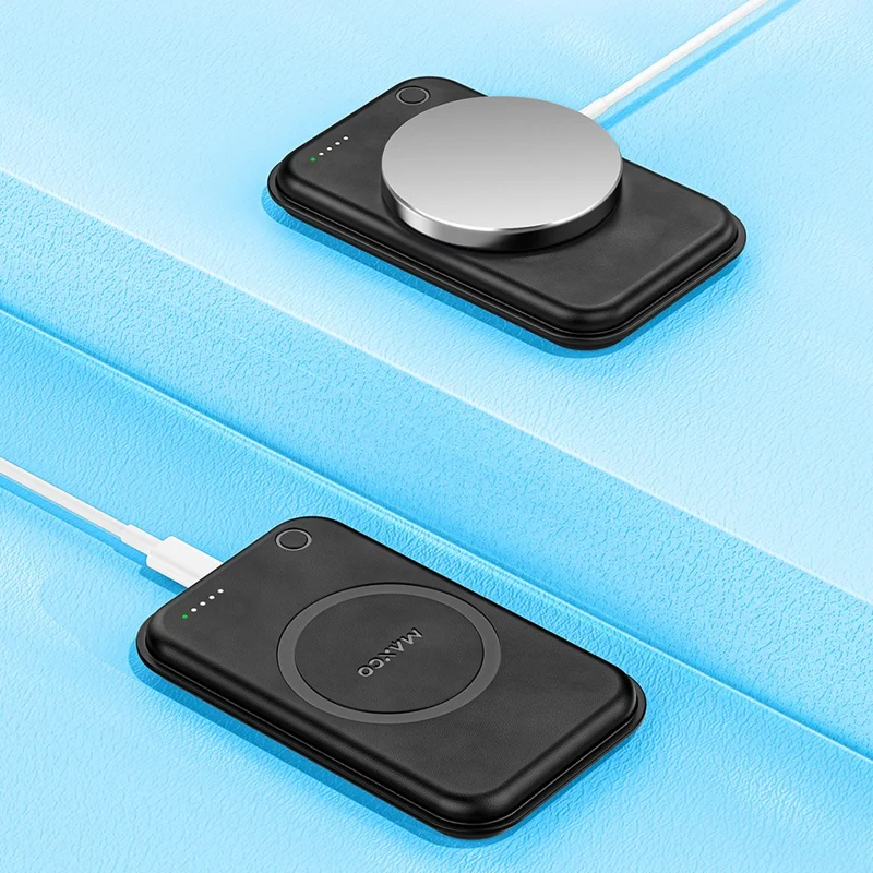 MAXCO MP26 Power Bank magnetico da 5000mAh, PD 20W, ricarica rapida Type C in pelle PU, per telefono / auricolari - Nero