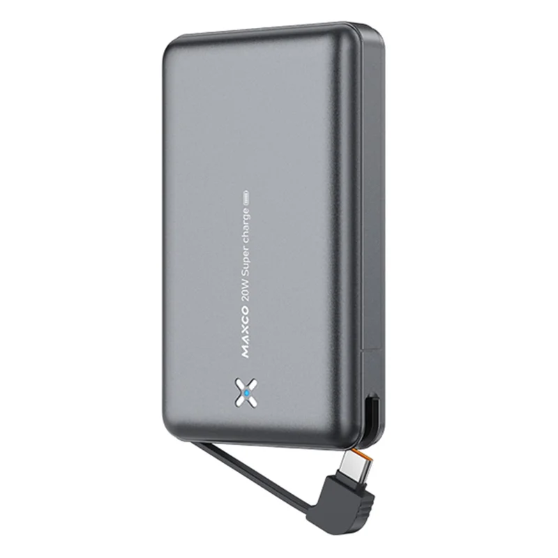 MAXCO MP36 15W Magnetic Wireless Fast Charger PD 20W Portable 10000mAh Power Bank Built In Type C Cable - Grey