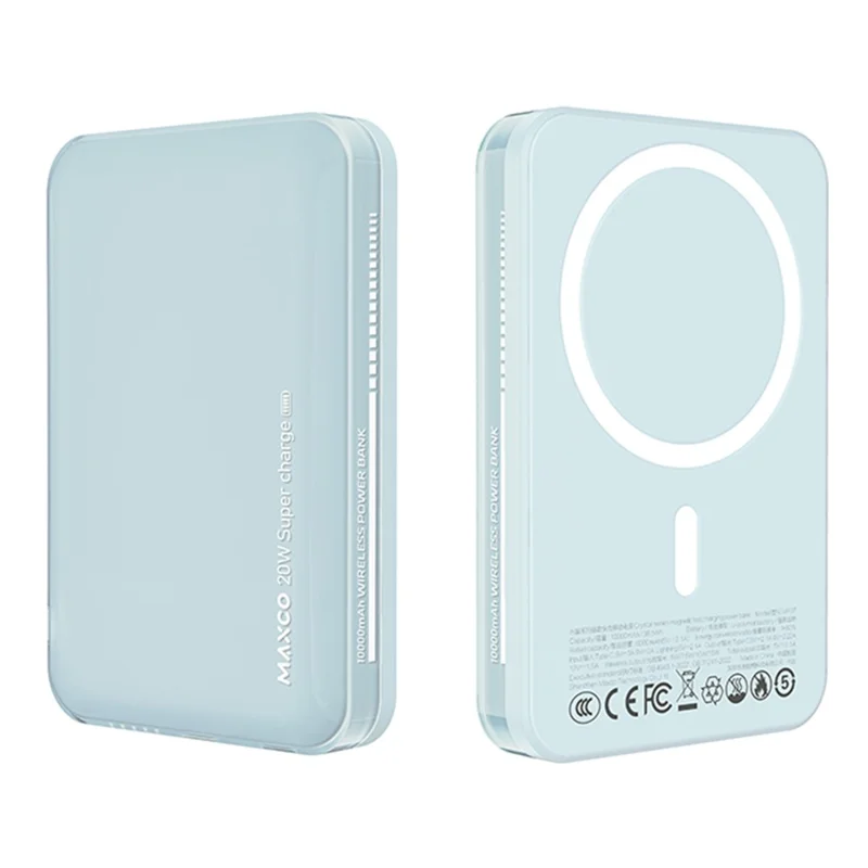 MAXCO MP37 15W Wireless Charging 10000mAh Magnetic Power Bank PD 20W Fast Charging Battery Pack - Blue