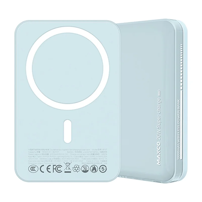 MAXCO MP37 15W Wireless Charging 10000mAh Magnetic Power Bank PD 20W Fast Charging Battery Pack - Blue