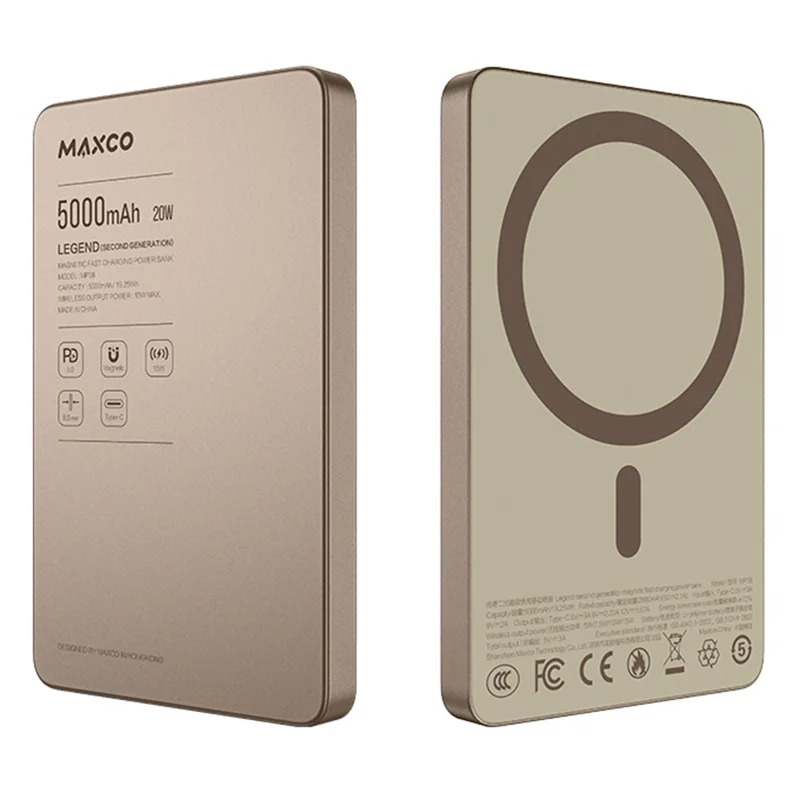 MAXCO MP38 5000mAh PD 20W Fast Charging Power Bank 15W Magnetic Wireless Charging Battery Pack - Desert Gold