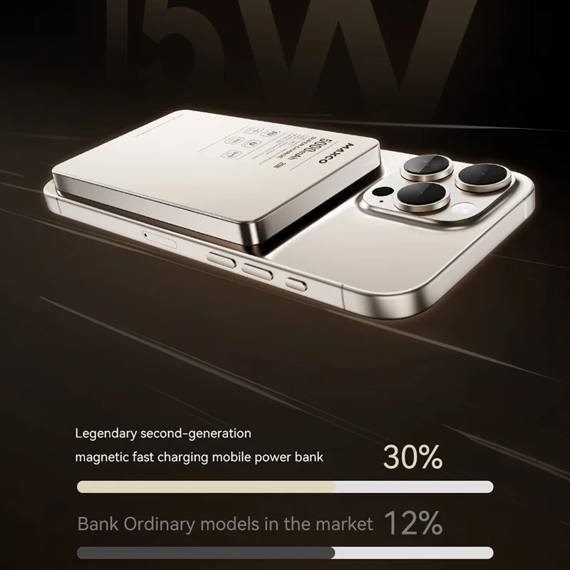 MAXCO MP38 5000mAh PD 20W Fast Charging Power Bank 15W Magnetic Wireless Charging Battery Pack - Desert Gold
