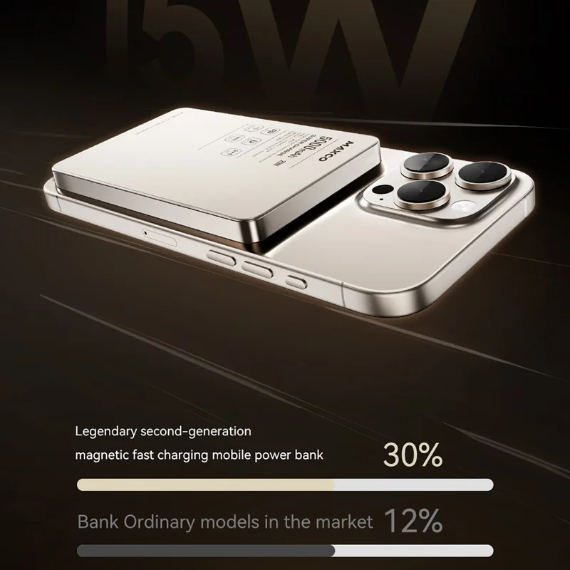 MAXCO MP39 10000mAh 15W Wireless Charging Power Bank Compatible with MagSafe PD 20W Portable Charger - Titanium Gold