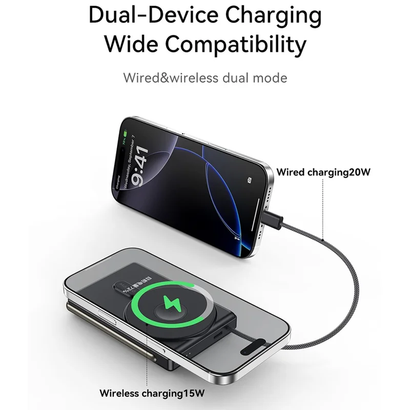 MAXCO MP43 15W Wireless Charging Magnetic Power Bank with Stand PD 20W Fast Charge for Phone Watch - Black