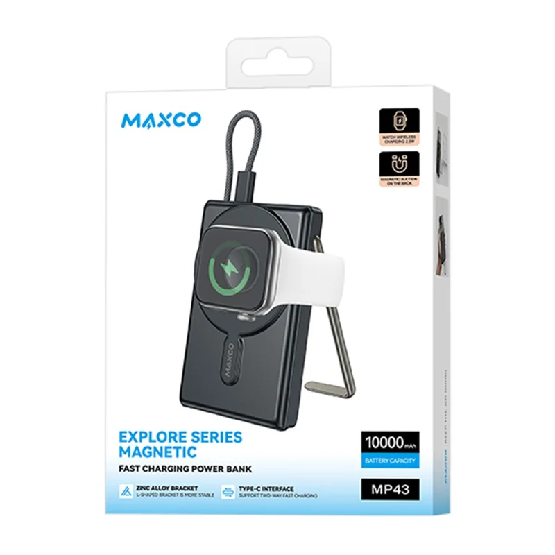 MAXCO MP43 15W Wireless Charging Magnetic Power Bank with Stand PD 20W Fast Charge for Phone Watch - Black
