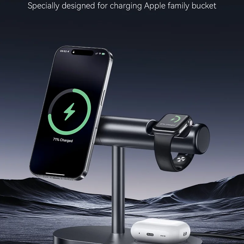 MAXCO MW16 Qi2 Magnetic Wireless Charger Stand with Ambient Light for Phone / Earbuds / Watch