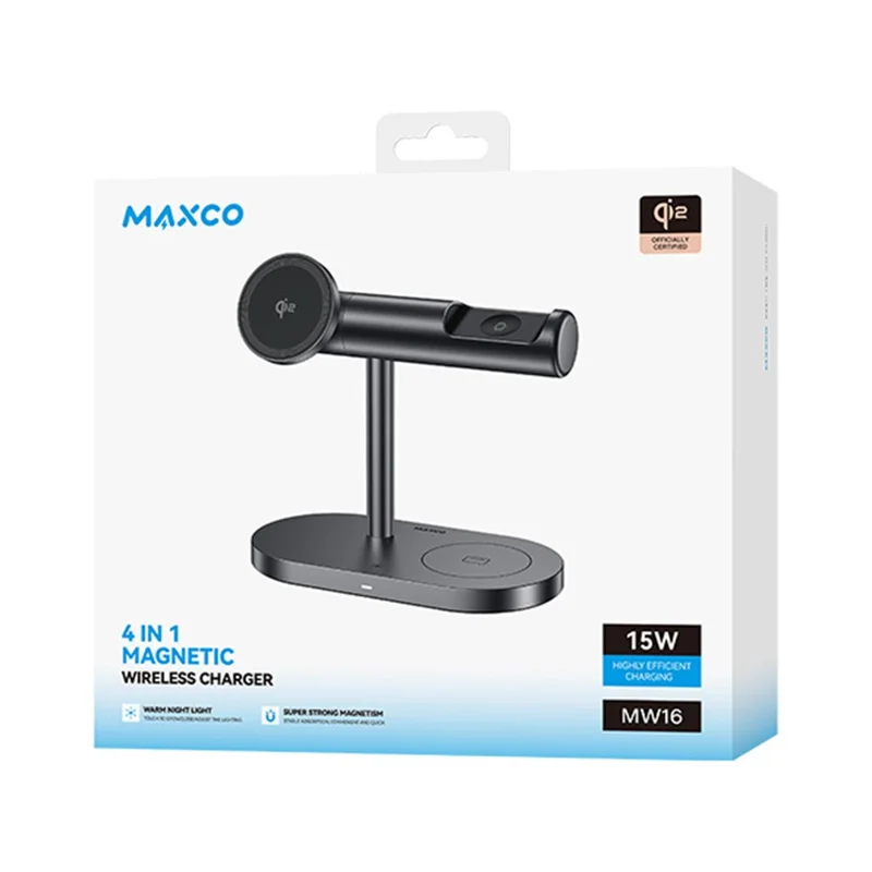 MAXCO MW16 Qi2 Magnetic Wireless Charger Stand with Ambient Light for Phone / Earbuds / Watch