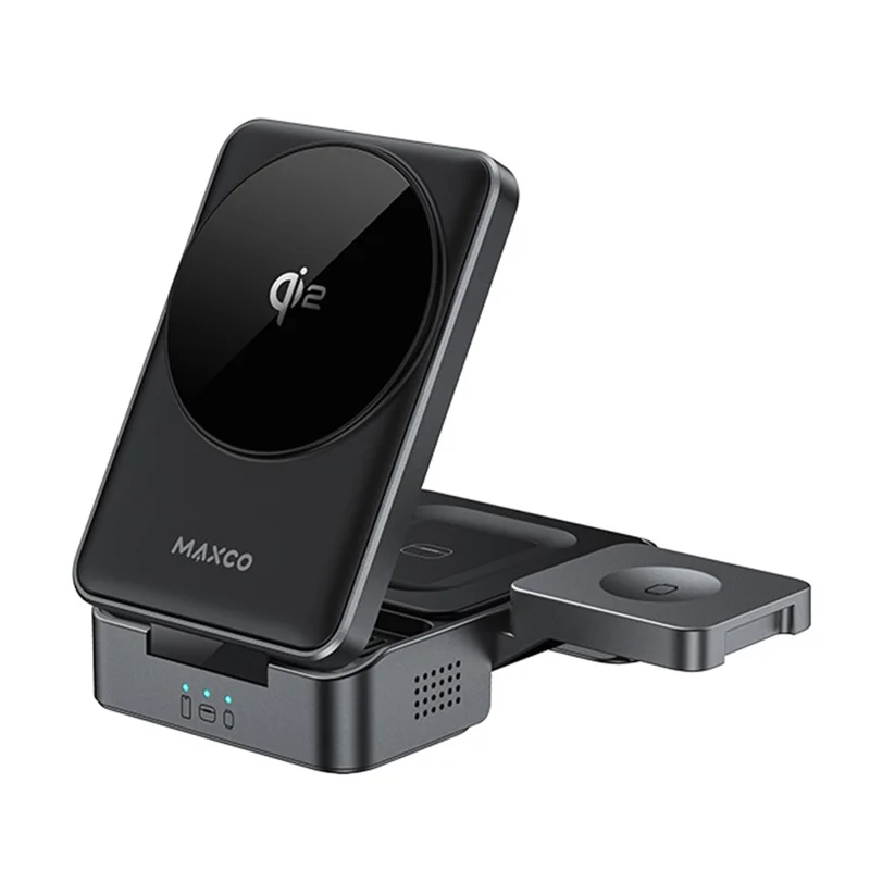 MAXCO MW13 3 in 1 Qi2 Magnetic Wireless Charger Foldable 15W Fast Charging Stand for Phone / Earbuds / Watch