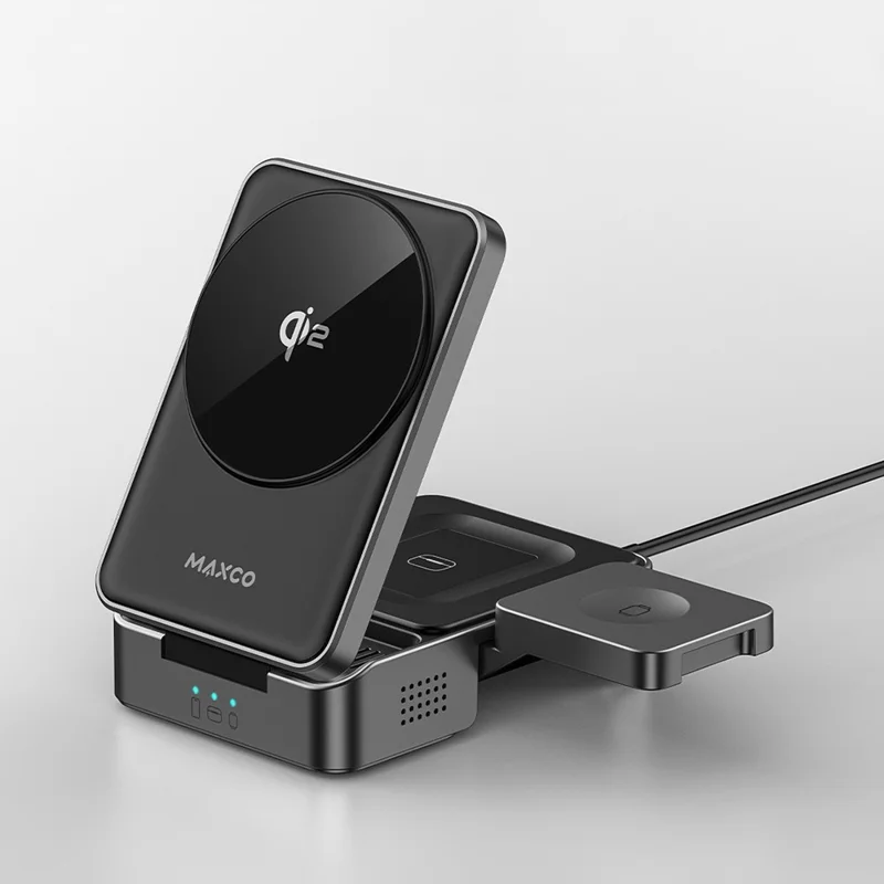 MAXCO MW13 3 in 1 Qi2 Magnetic Wireless Charger Foldable 15W Fast Charging Stand for Phone / Earbuds / Watch