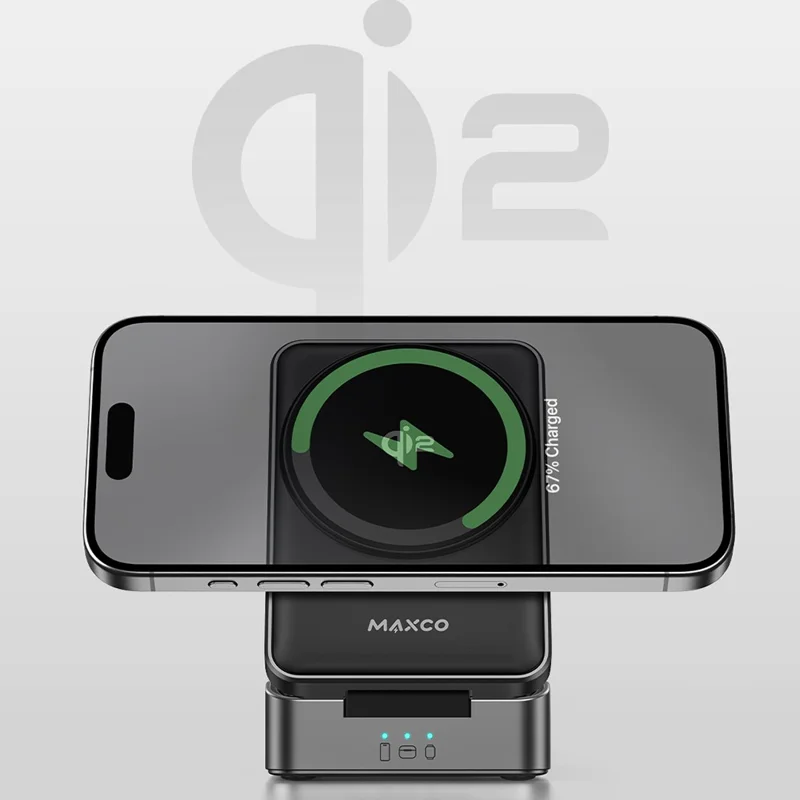 MAXCO MW13 3 in 1 Qi2 Magnetic Wireless Charger Foldable 15W Fast Charging Stand for Phone / Earbuds / Watch