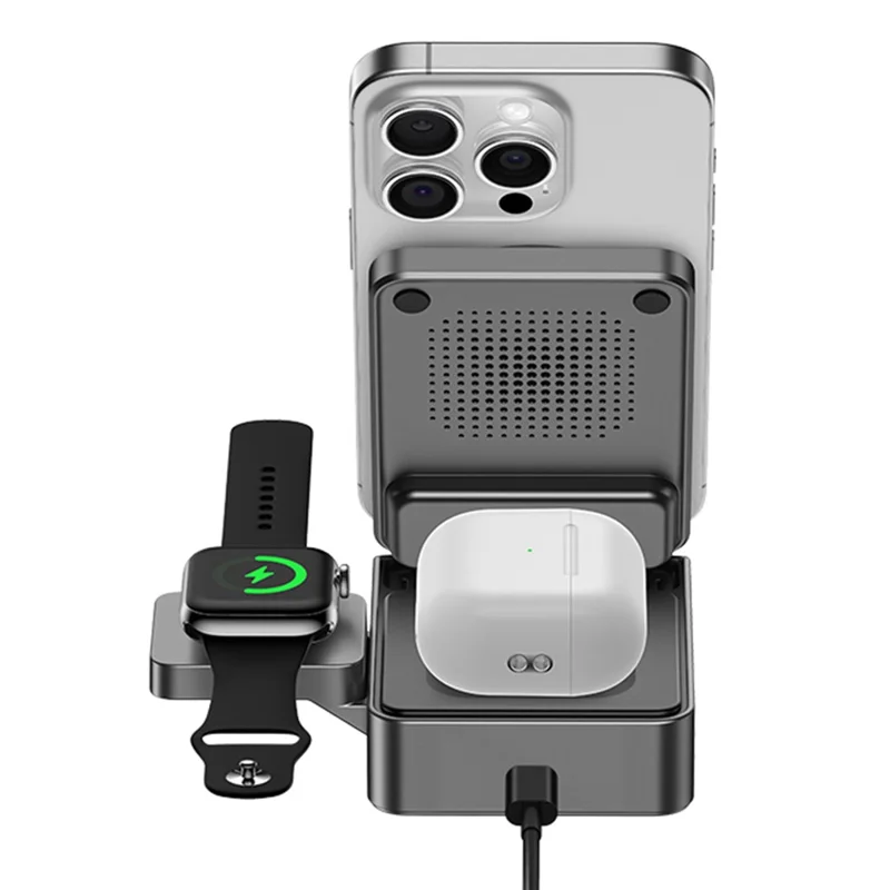 MAXCO MW13 3 in 1 Qi2 Magnetic Wireless Charger Foldable 15W Fast Charging Stand for Phone / Earbuds / Watch