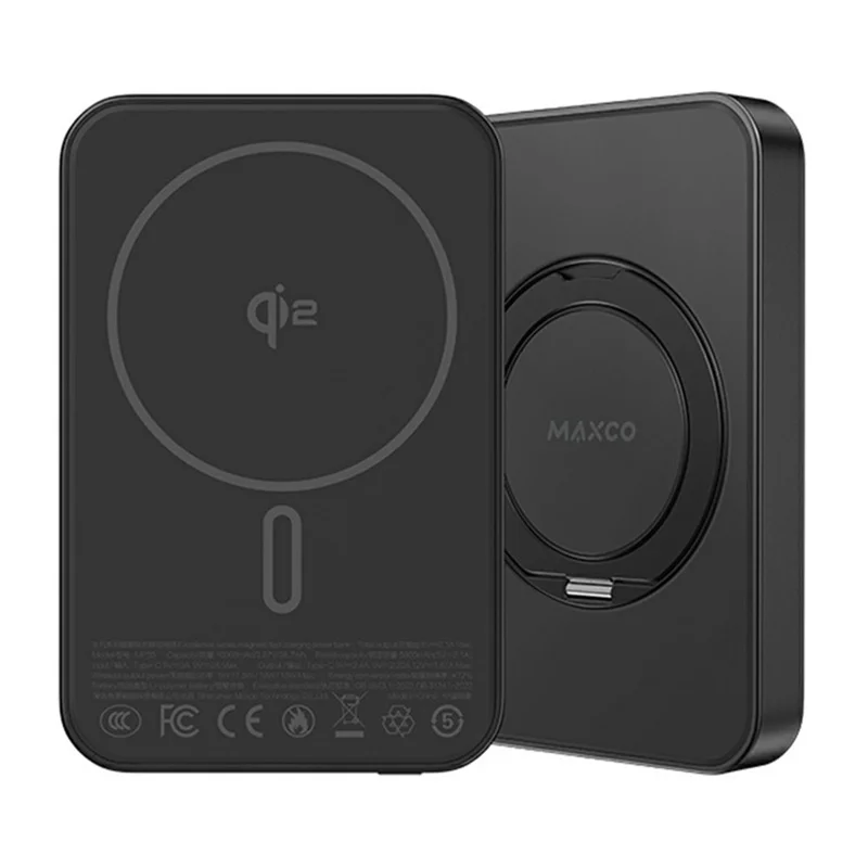 MAXCO MP33 Qi2 5000mAh Wireless Power Bank PD 20W Fast Charging Magnetic Portable Charger with Stand - Black