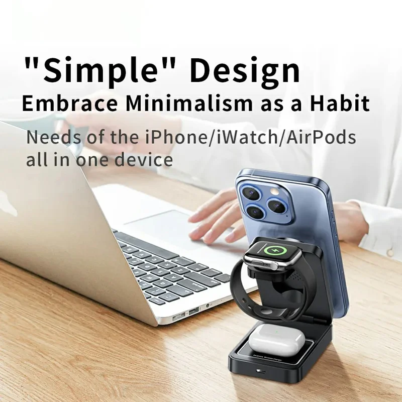 TRANYOO T-WF3 Für Apple Watch iPhone AirPods 3-in-1 Magnetischer Wireless Ladegerät Faltbarer Ladeständer - Weiß