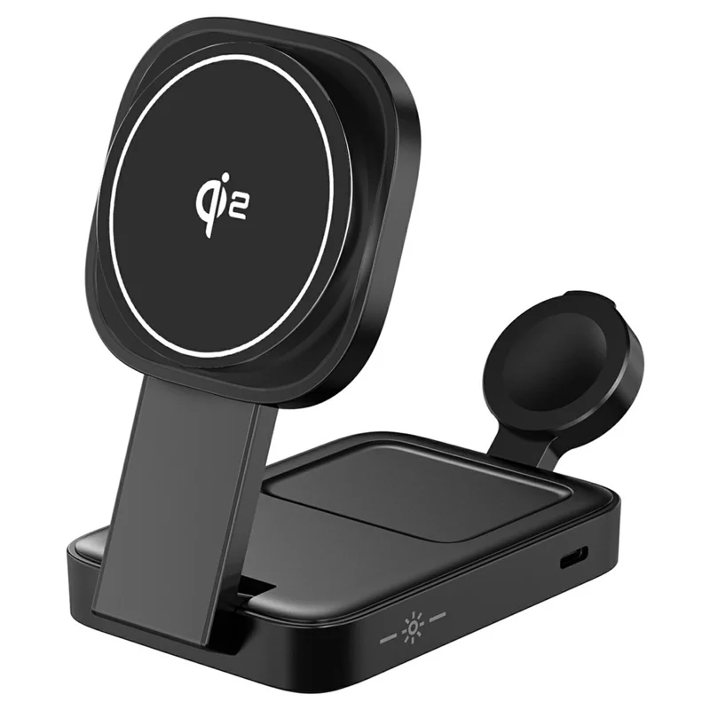 C40 Qi2 Magnetic Wireless Charger for iPhone / Apple Watch / AirPods 3 in 1 Foldable 15W Fast Charging Dock with LED Warm Light - Black