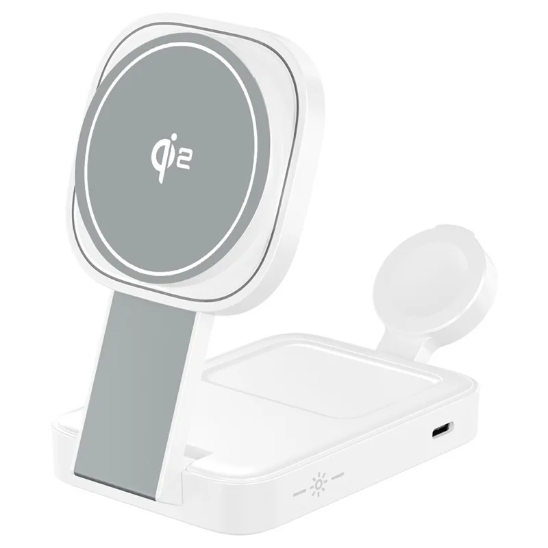 Chargeur sans fil magnétique C40 Qi2 pour iPhone / Apple Watch / AirPods 3 en 1 Pliable 15W avec Lumière Chaude LED - Blanc