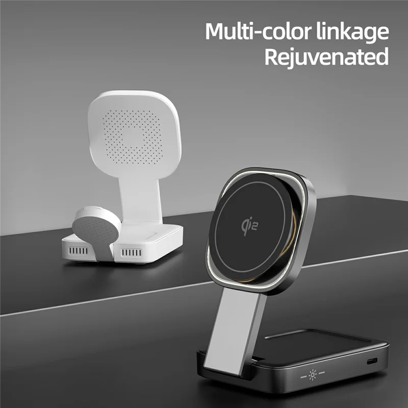 Chargeur sans fil magnétique C40 Qi2 pour iPhone / Apple Watch / AirPods 3 en 1 Pliable 15W avec Lumière Chaude LED - Blanc
