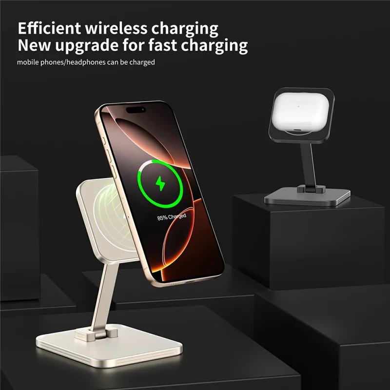 C46 15W Magnetic Wireless Charger for iPhone  /  AirPods  /  Apple Watch Aluminum Alloy Foldable Charging Stand - Black