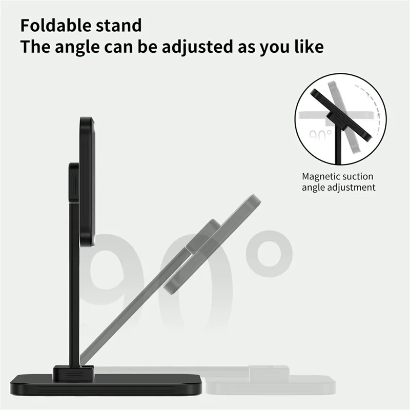 C46 15W Magnetic Wireless Charger for iPhone  /  AirPods  /  Apple Watch Aluminum Alloy Foldable Charging Stand - Black