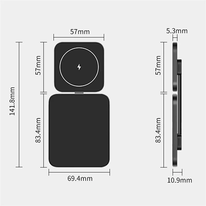 Cargador inalámbrico magnético C46 de 15W para iPhone / AirPods / Apple Watch - Soporte de carga plegable de aleación de aluminio - Plata