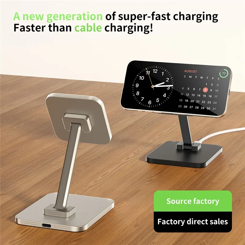 Cargador inalámbrico magnético C46 de 15W para iPhone / AirPods / Apple Watch - Soporte de carga plegable de aleación de aluminio - Plata