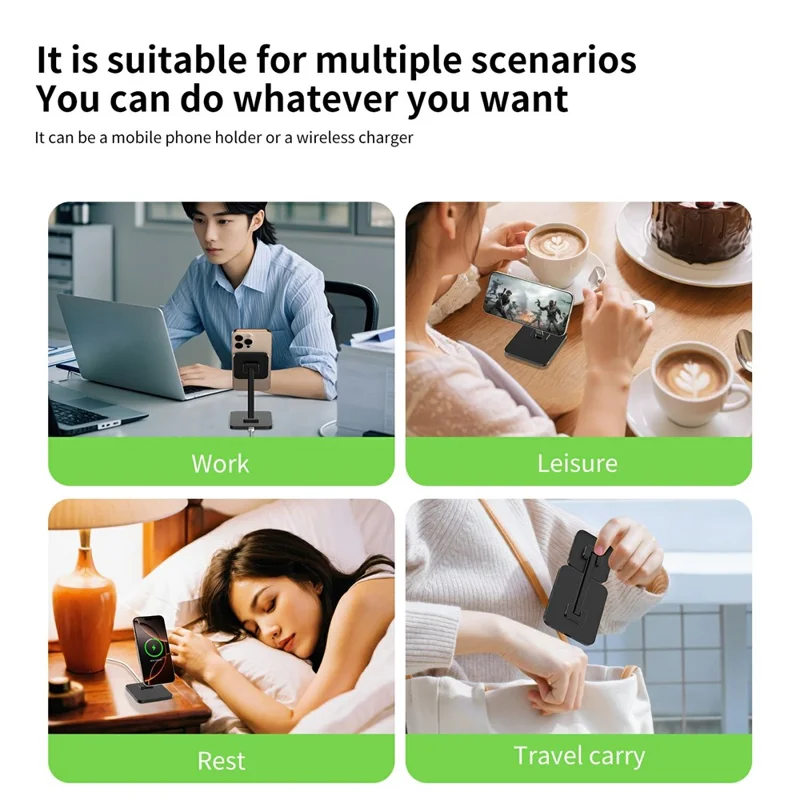 Cargador inalámbrico magnético C46 de 15W para iPhone / AirPods / Apple Watch - Soporte de carga plegable de aleación de aluminio - Plata