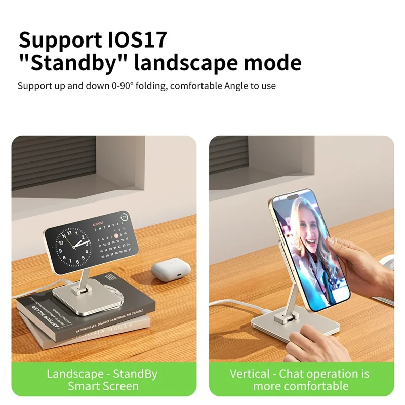 Cargador inalámbrico magnético C46 de 15W para iPhone / AirPods / Apple Watch - Soporte de carga plegable de aleación de aluminio - Plata