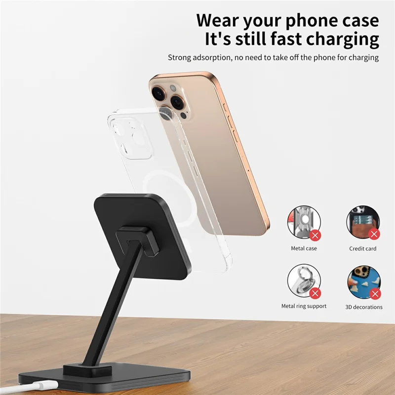 Cargador inalámbrico magnético C46 de 15W para iPhone / AirPods / Apple Watch - Soporte de carga plegable de aleación de aluminio - Plata